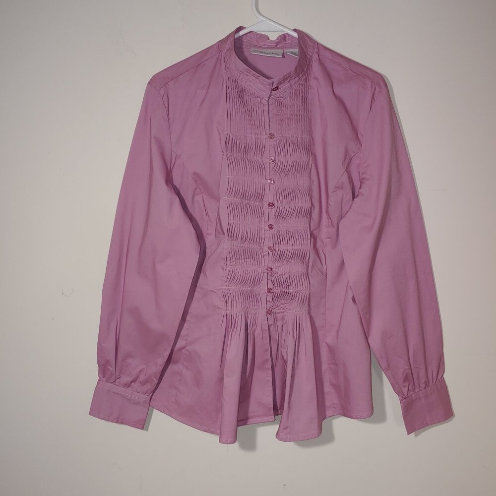 Chadwicks Pintuck Front Long Sleeves Peplum Blouse Size 16 Blush Pink